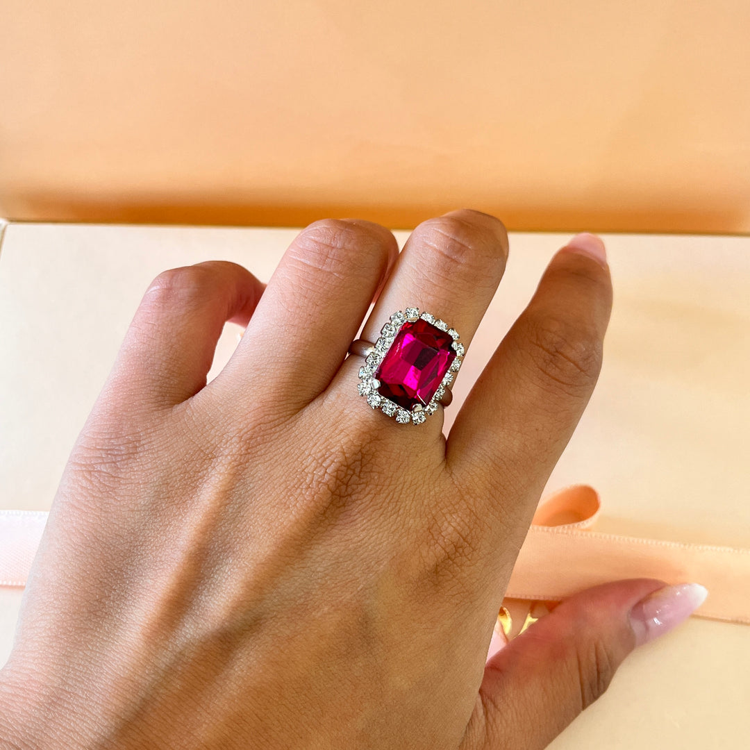 Fuchsia rectangular Preciosa crystals set