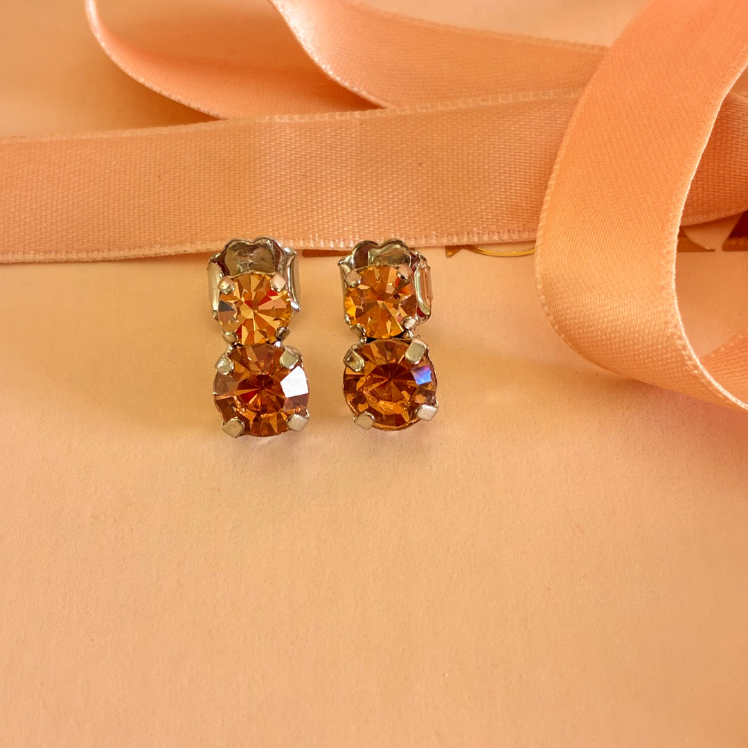 Peach Swarovski crystals silver earrings