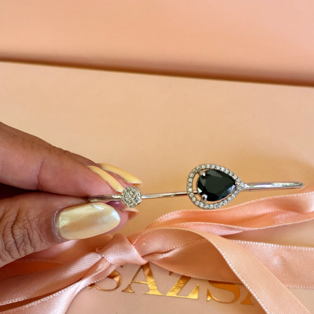 Teardrop black zircone sterling silver bangle