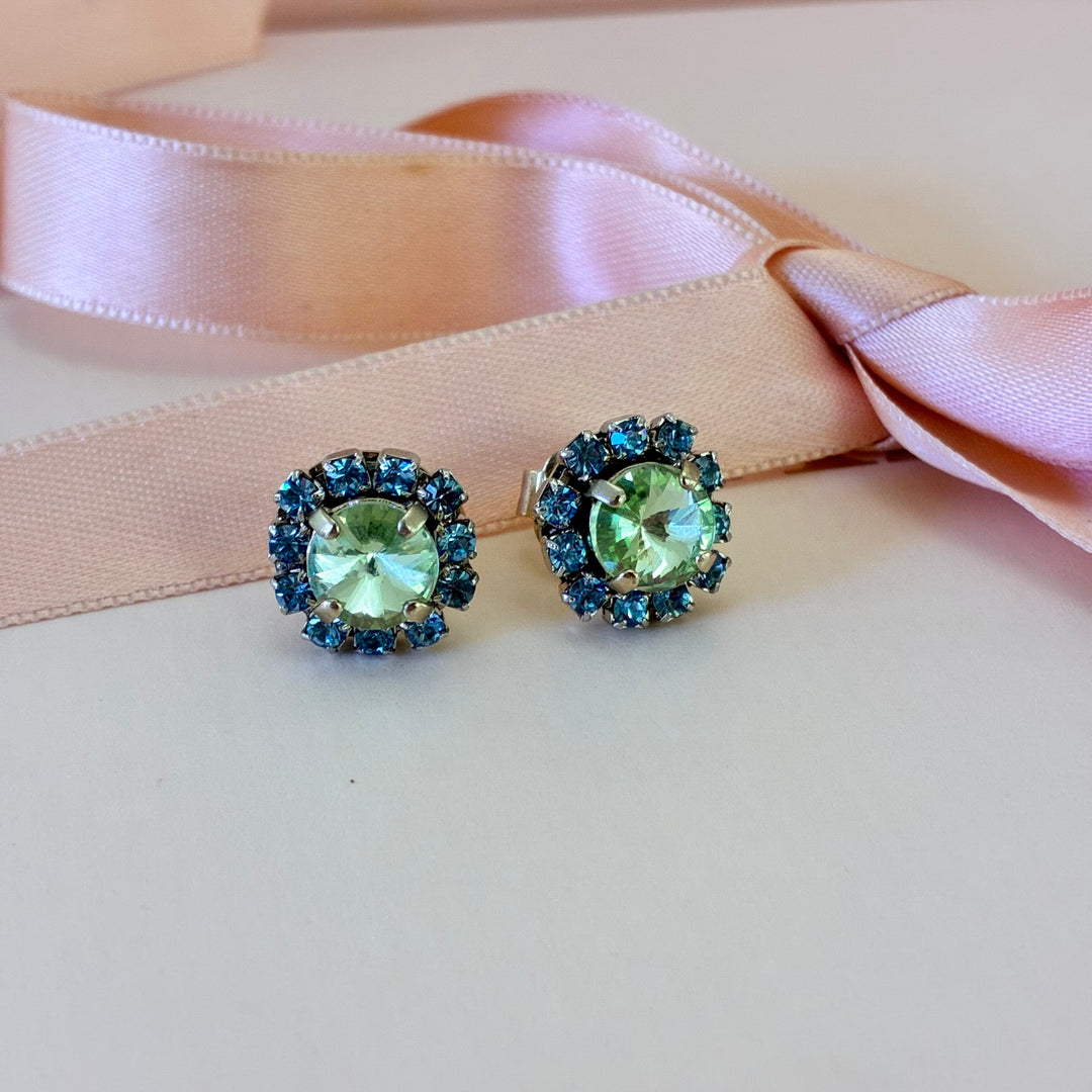Mint with light blue Swarovski crystals studs