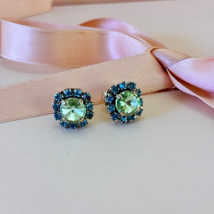 Mint with light blue Swarovski crystals studs