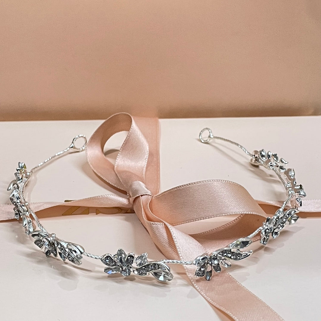 Dainty leaf marquise silver headpiece