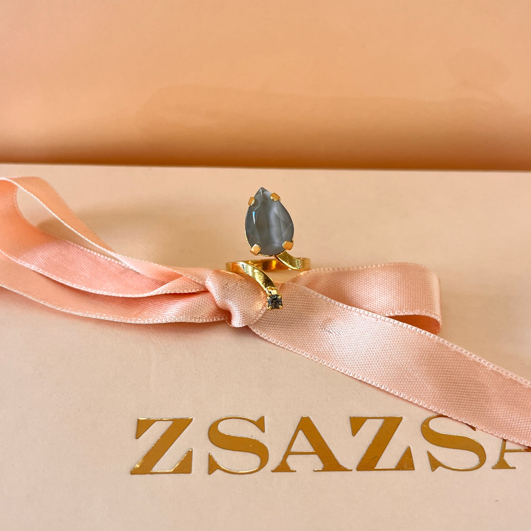 Light grey open Preciosa crystals ring