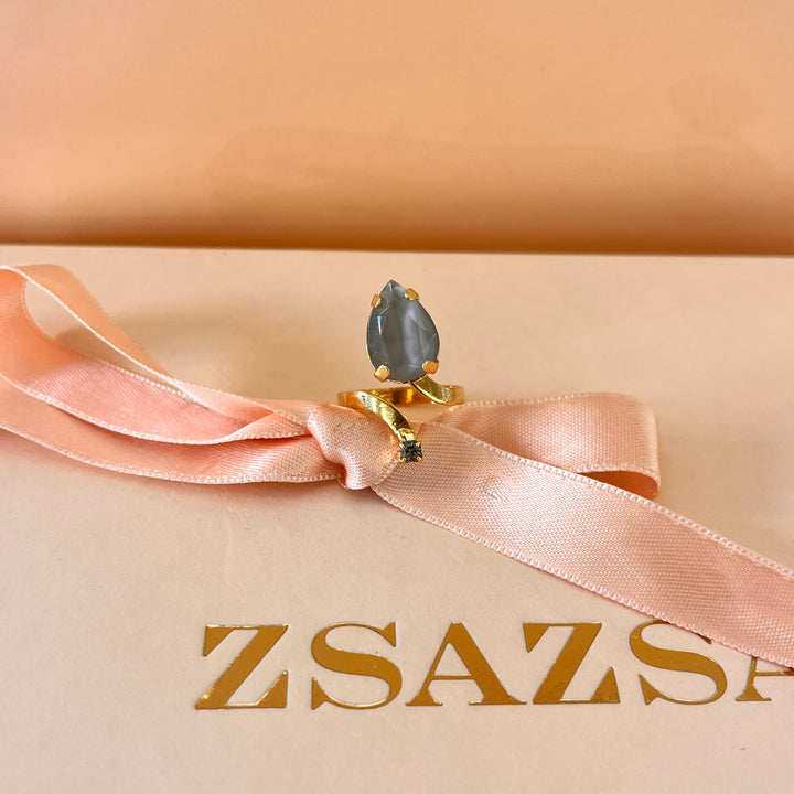 Light grey open Preciosa crystals ring