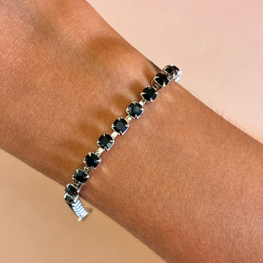 Dainty Black Preciosa crystals silver bracelet