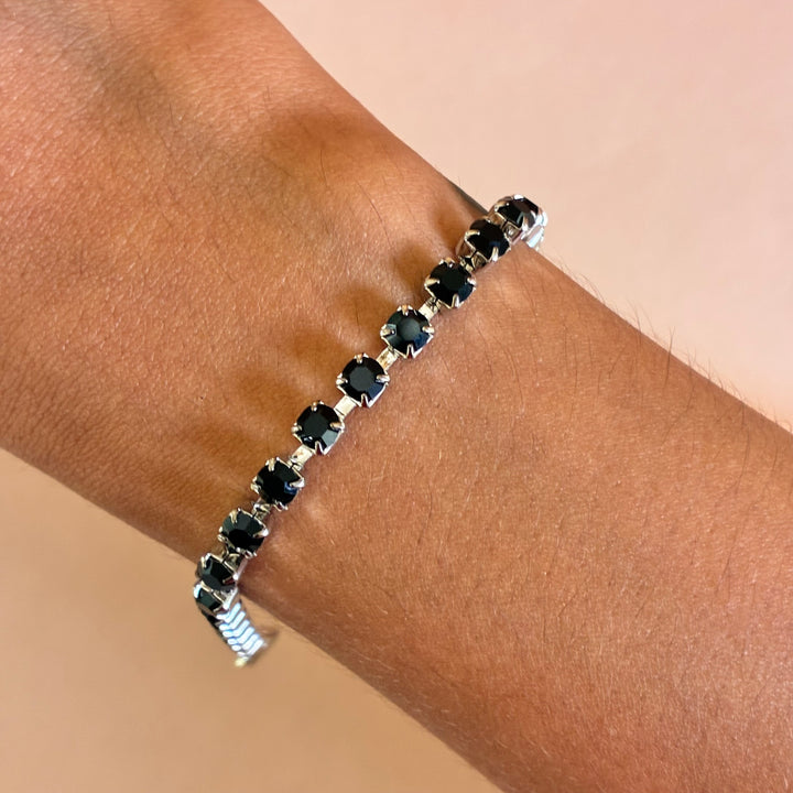 Dainty Black Preciosa crystals silver bracelet