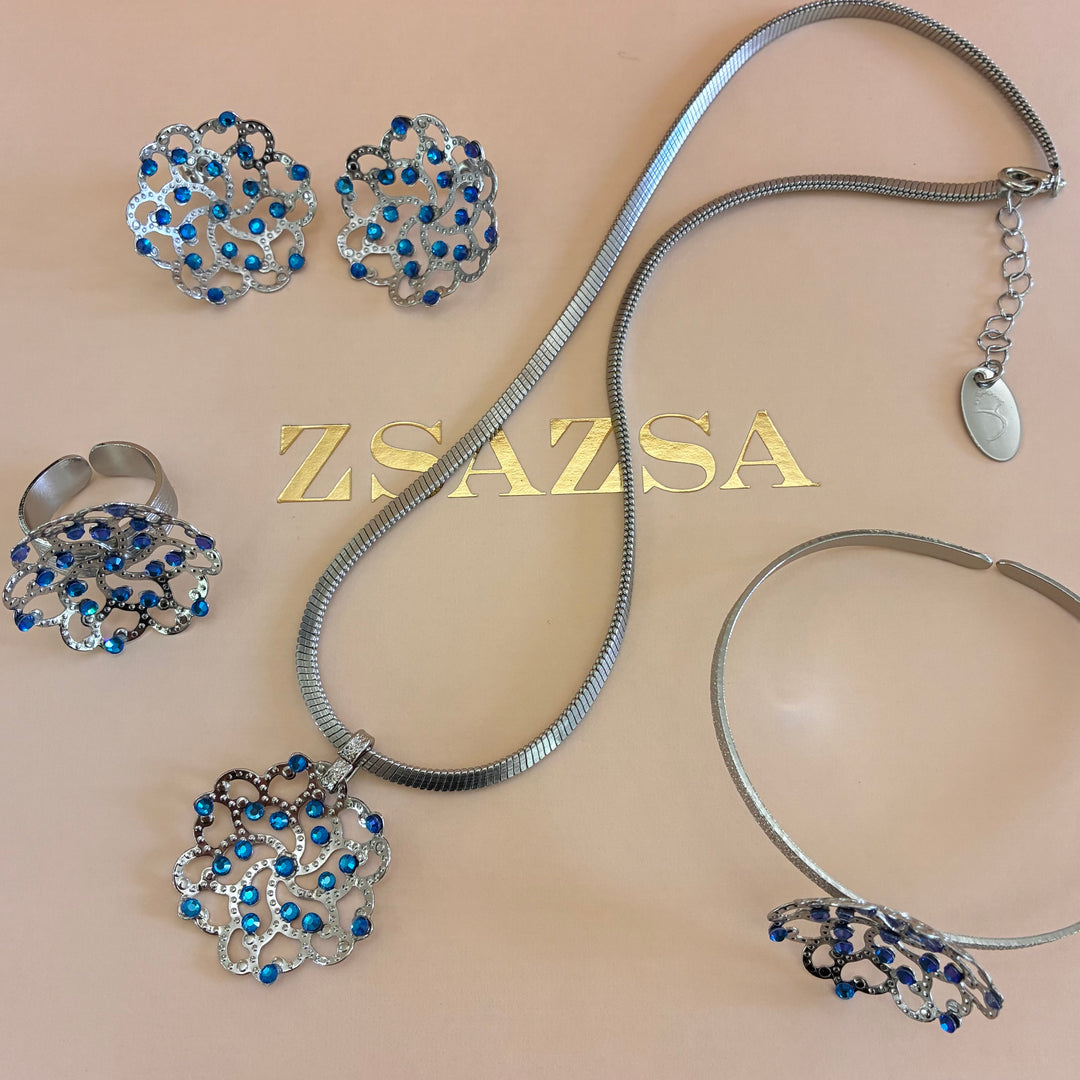 Handmade Royal blue silver set