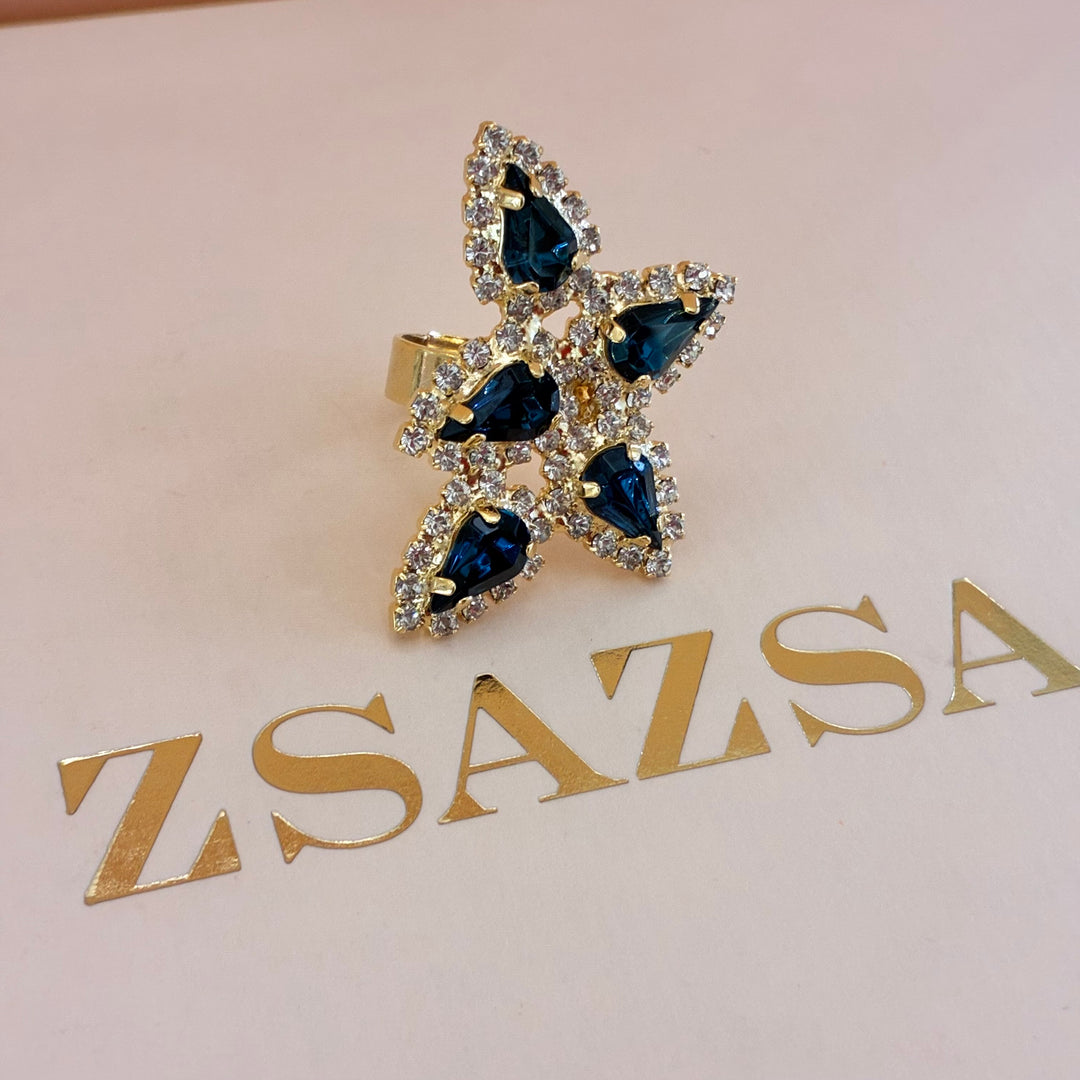 Navy blue teardrops Preciosa crystals set