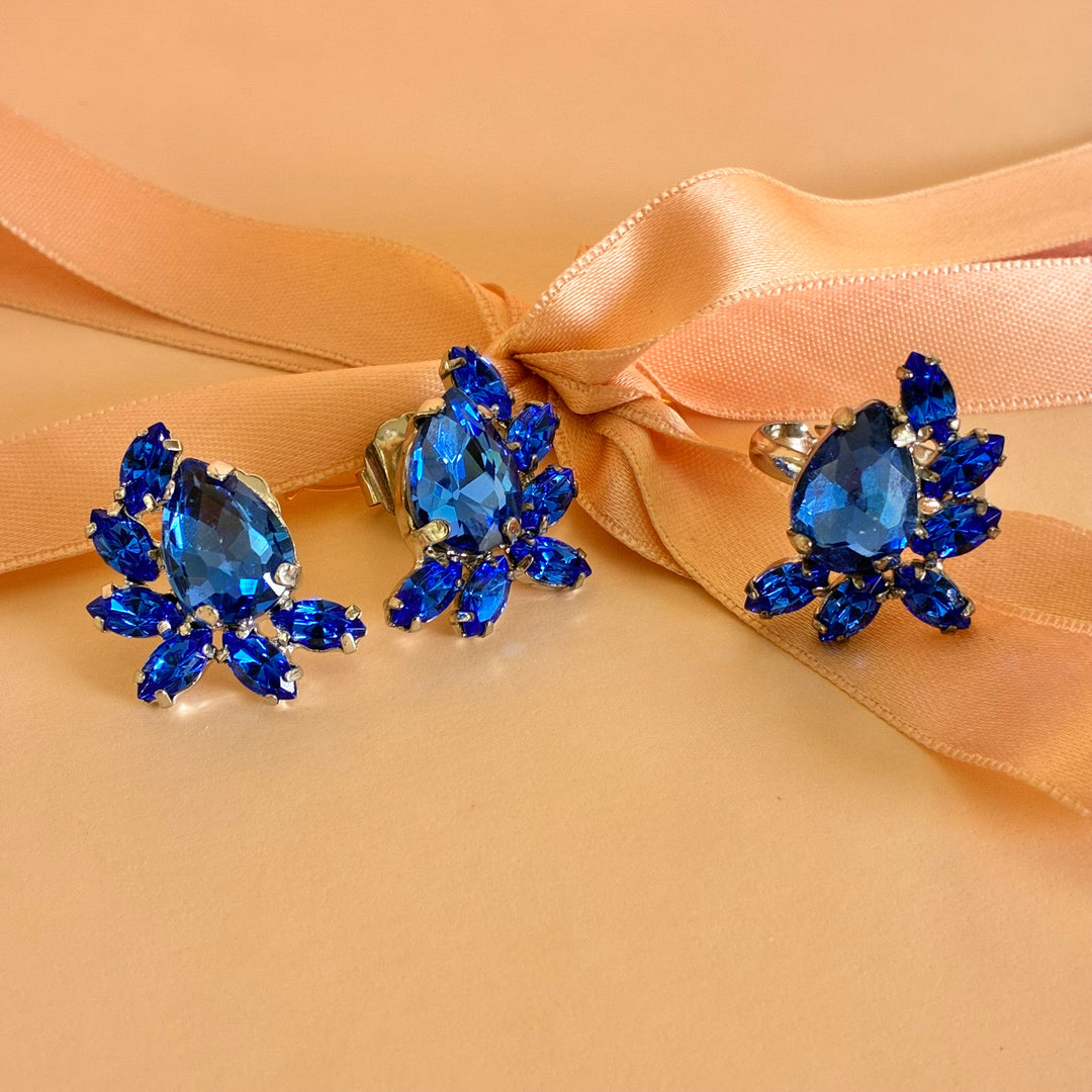 Royal blue Swarovski crystal silver set