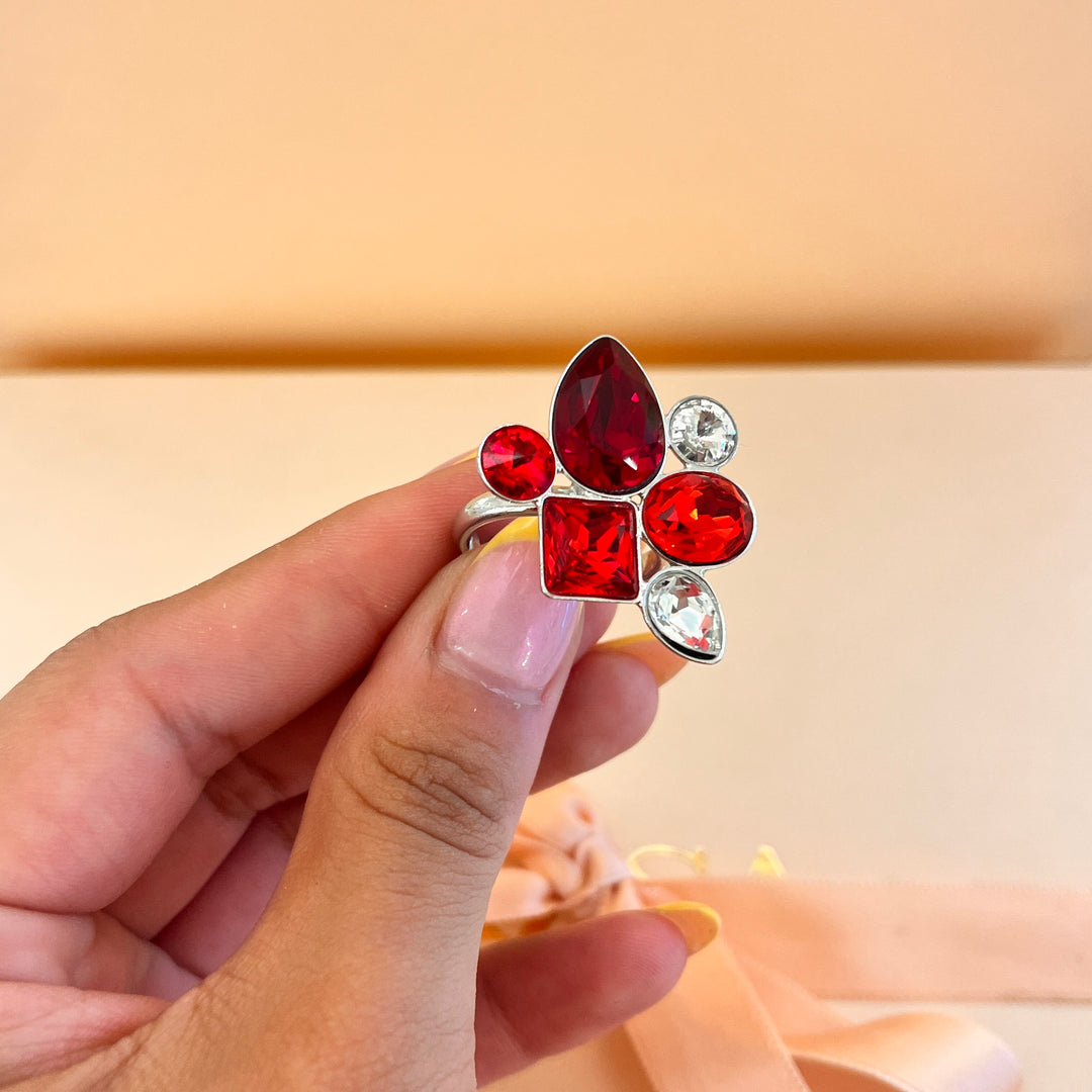 Red Multi shape of preciosa crystals ring