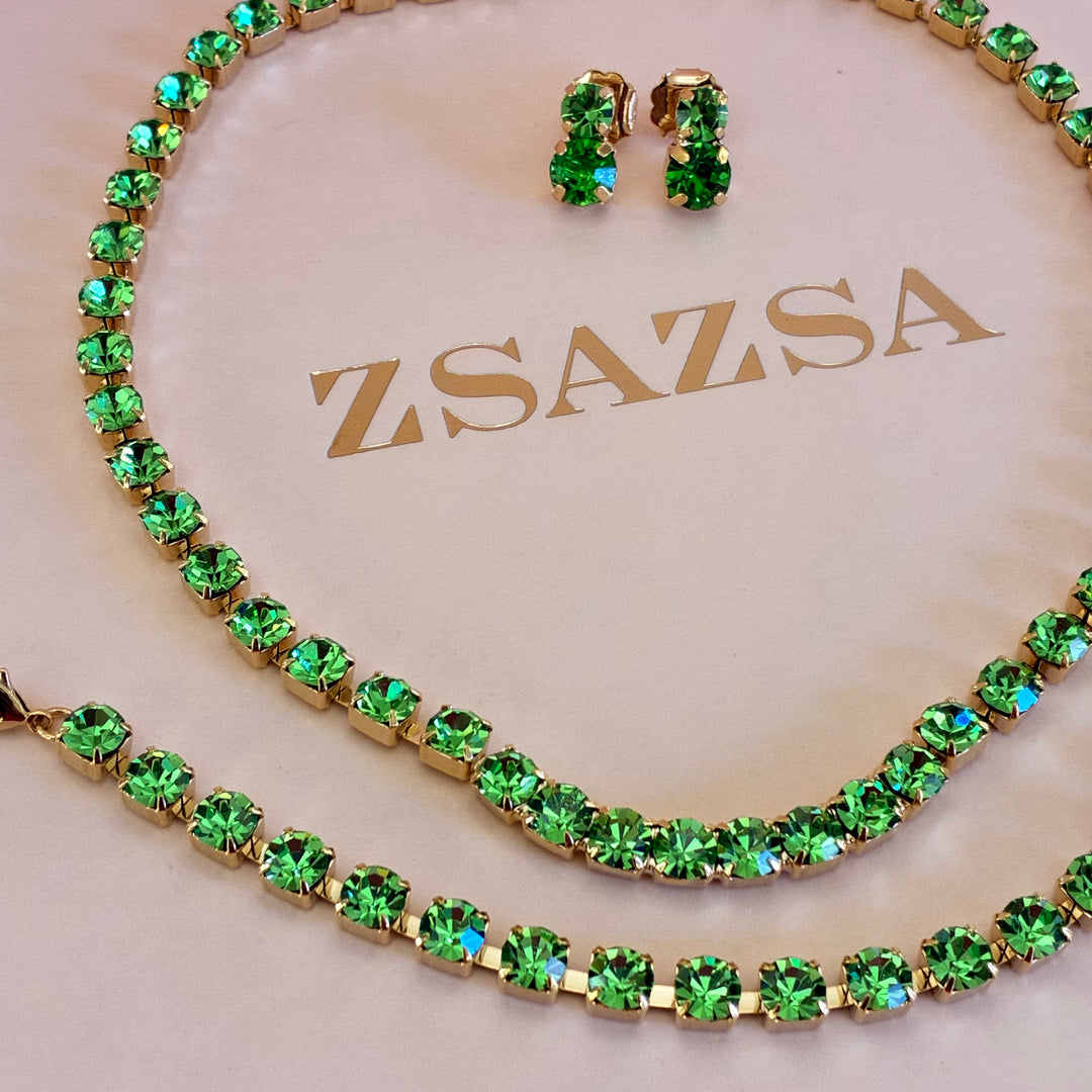 Green Preciosa crystals gold plated set