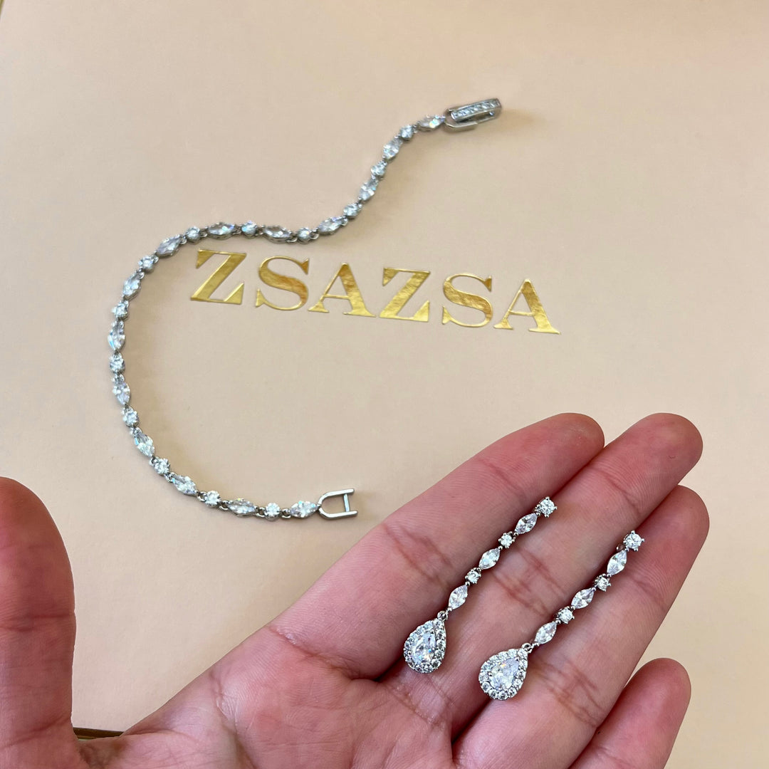 Silver zircone teardrop set