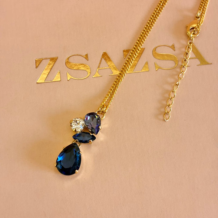 Teardrop navy blue Swarovski crystals pendant