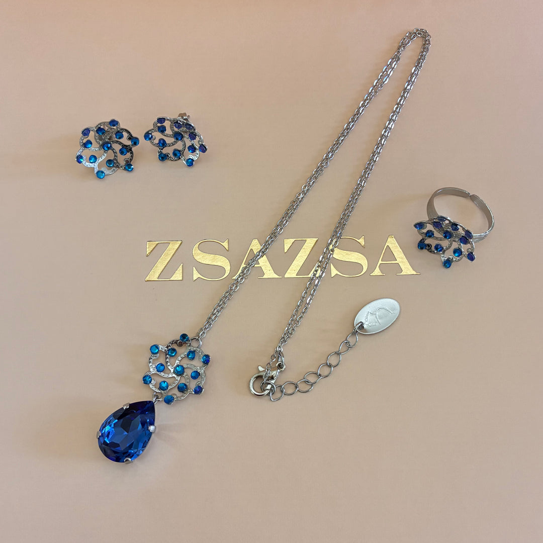 Handmade royal blue silver set