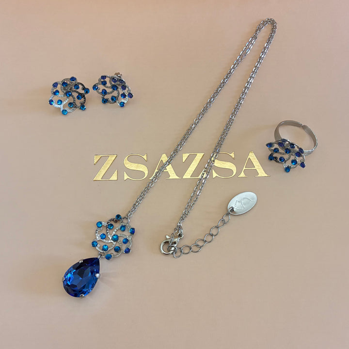 Handmade royal blue silver set