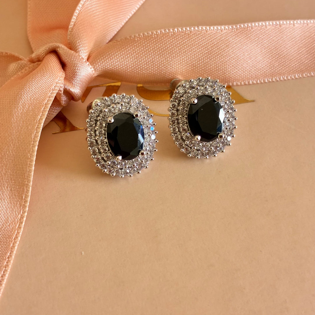 Black zircone oval studs