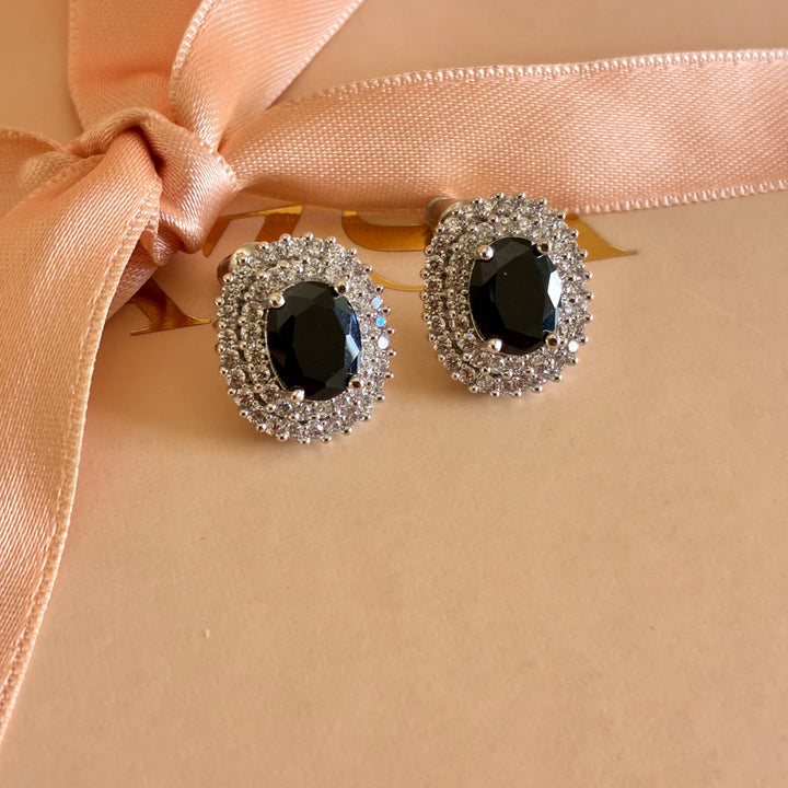 Black zircone oval studs
