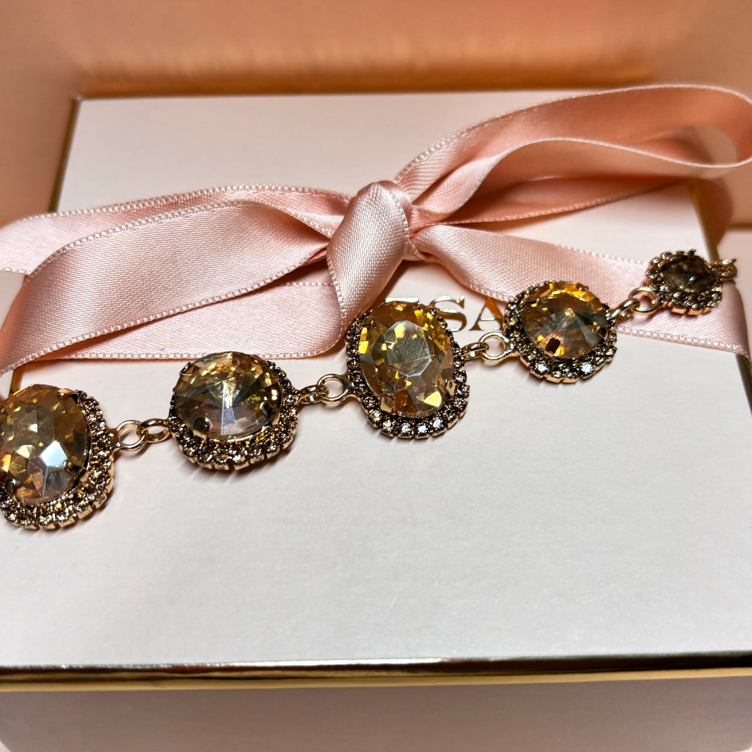 Oval and round bronze rhinestone bracelet
