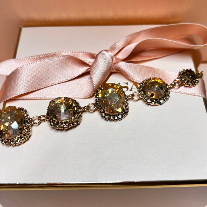Oval and round bronze rhinestone bracelet