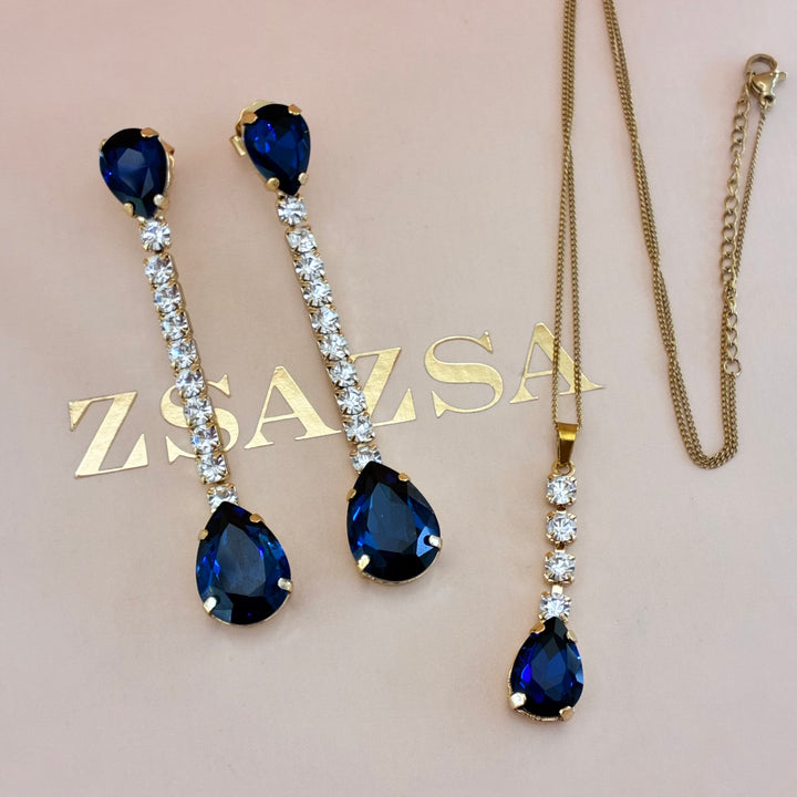 Navy blue teardrop Preciosa crystals set