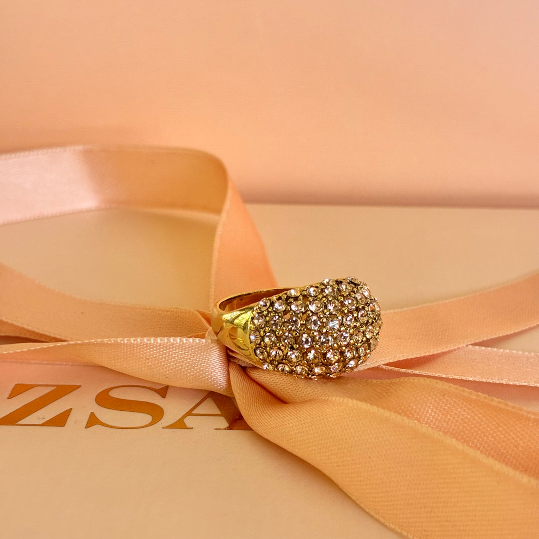 Light pink Swarovski crystals gold plated ring