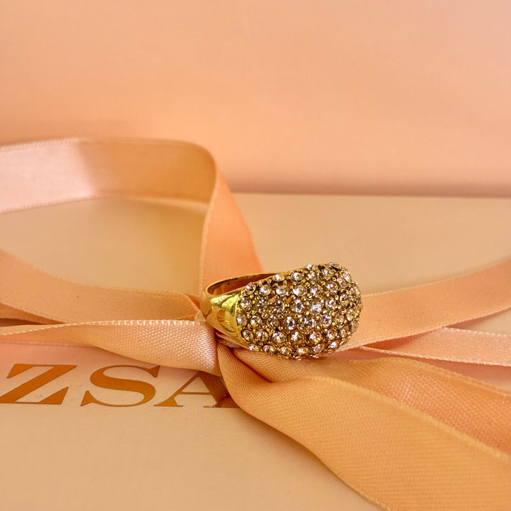 Light pink Swarovski crystals gold plated ring