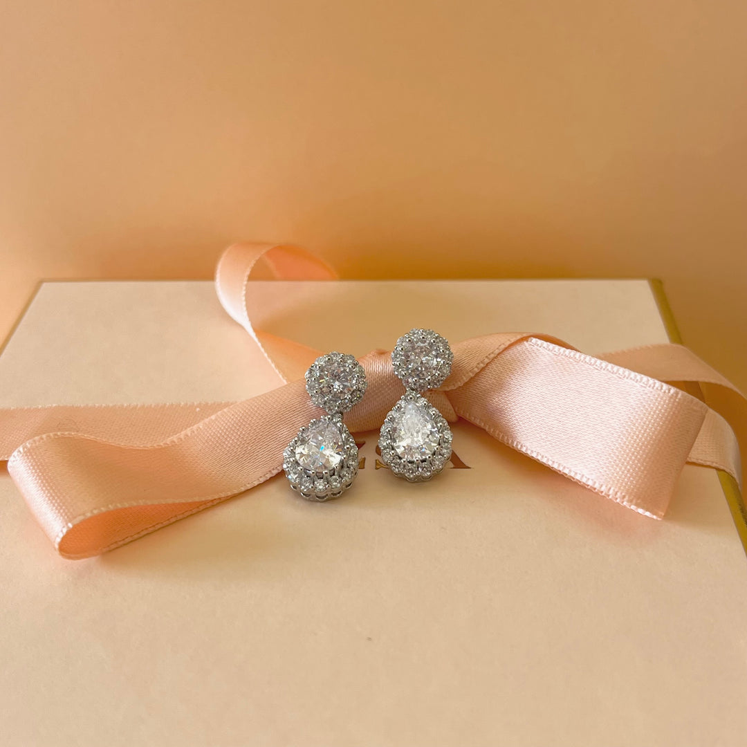 Silver zircone teardrop earrings