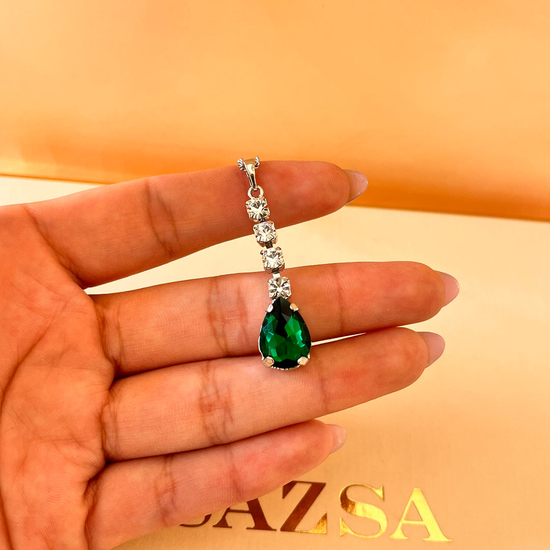 Dark green teardrop Preciosa crystals set