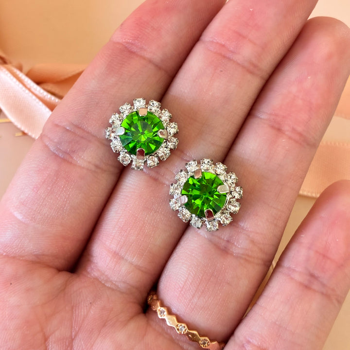 Dainty green Preciosa crystals silver set