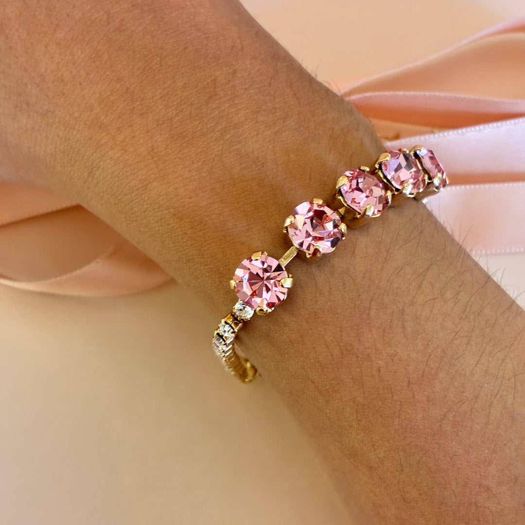 Pink Swarovski crystals gold plated bracelet