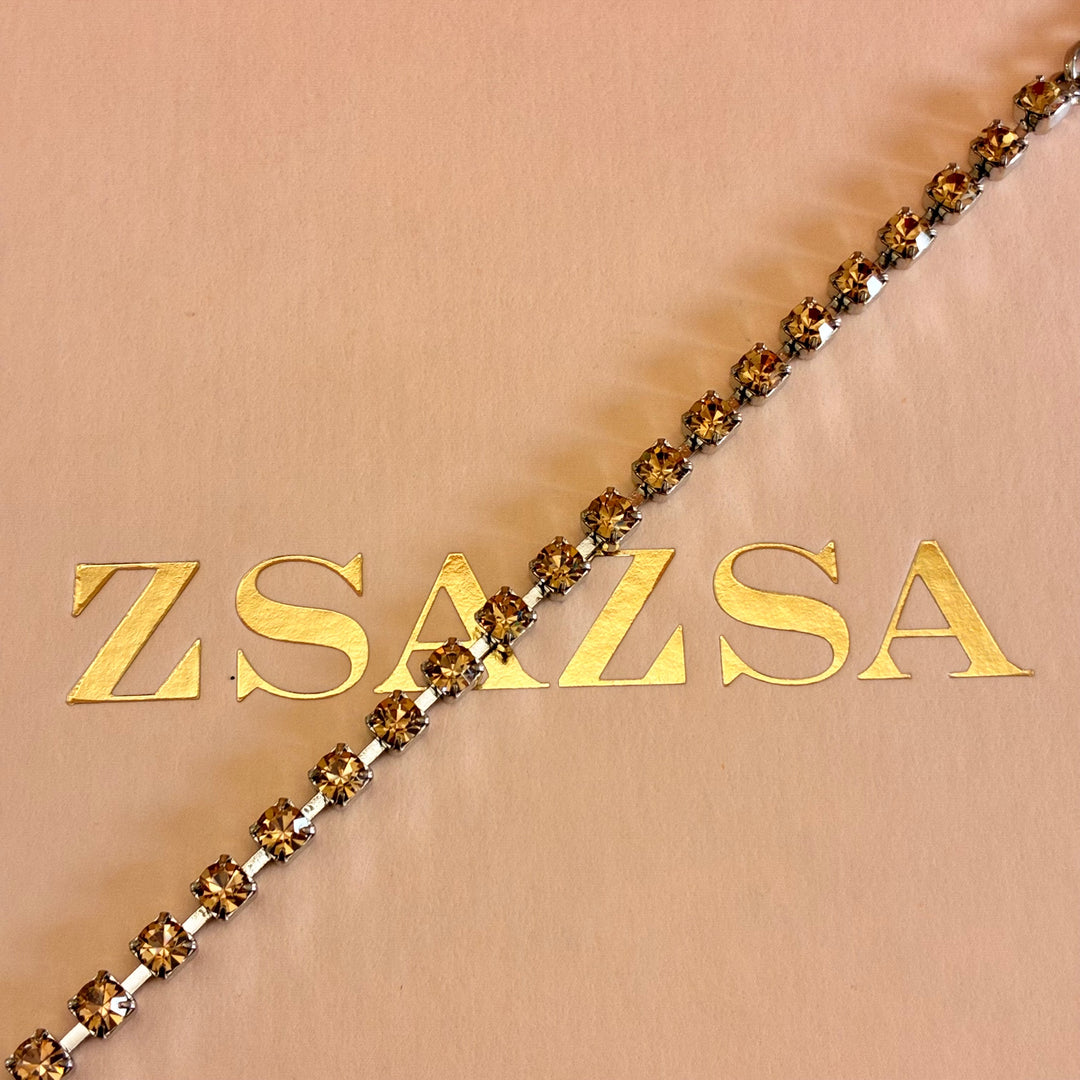 Dainty Champagne Swarovski crystals silver bracelet