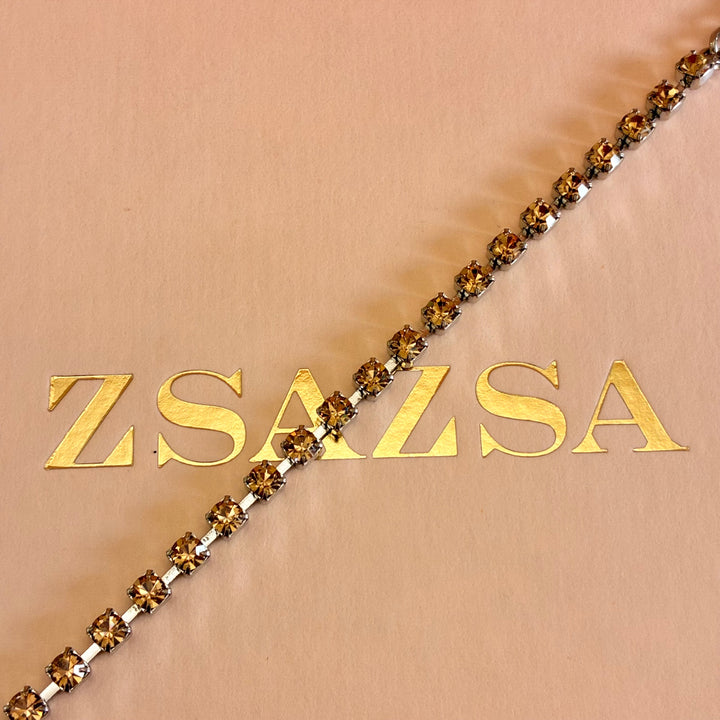 Dainty Champagne Swarovski crystals silver bracelet