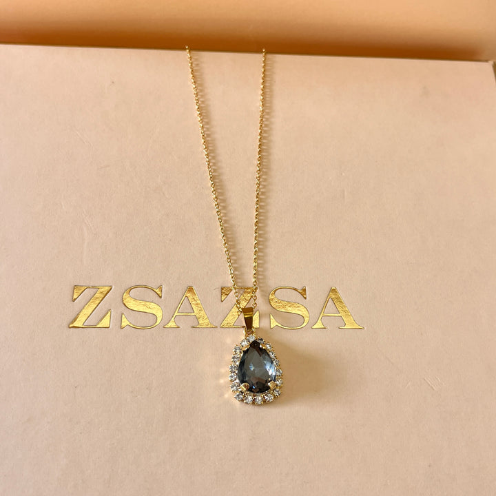 Grey teardrop preciosa crystals set