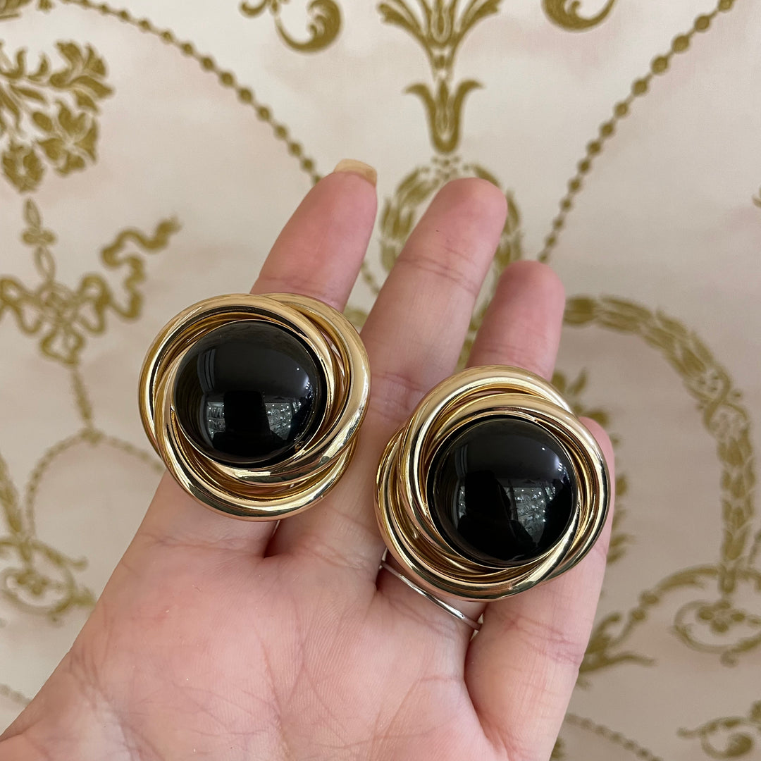 Black pearls gold plated clip on earrings