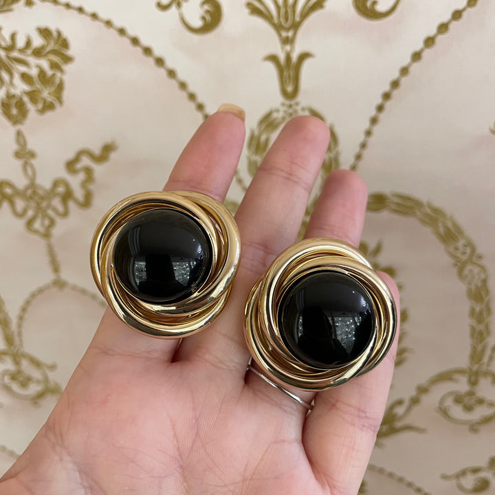 Black pearls gold plated clip on earrings