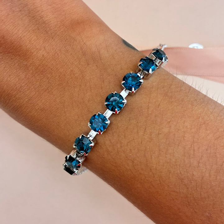 Navy blue Swarovski crystals silver bracelet