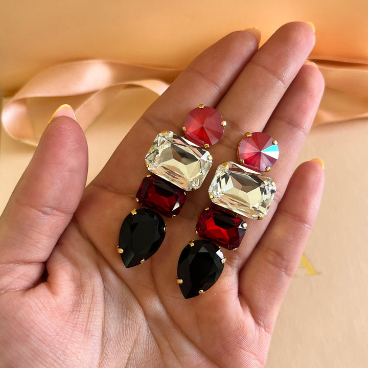 Shade of red and black Swarovski crystals earrings