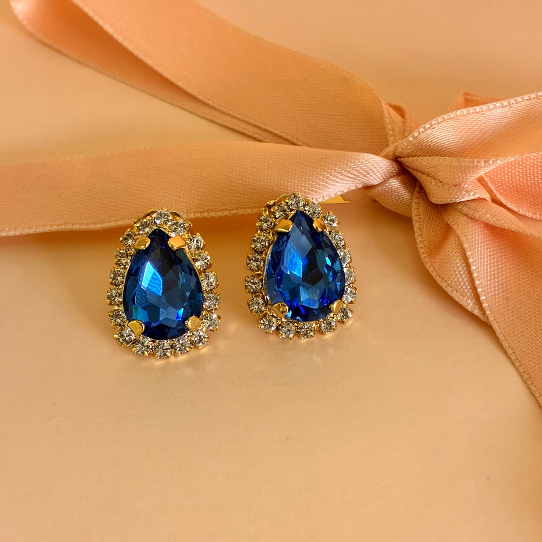 Royal blue teardrop Preciosa crystals gold plated set