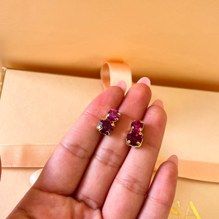 Fuchsia and yellow Swarovski crystals earrings and bracelet