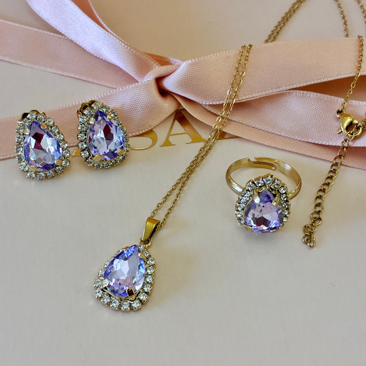 Teardrop lilac Preciosa crystals gold plated set