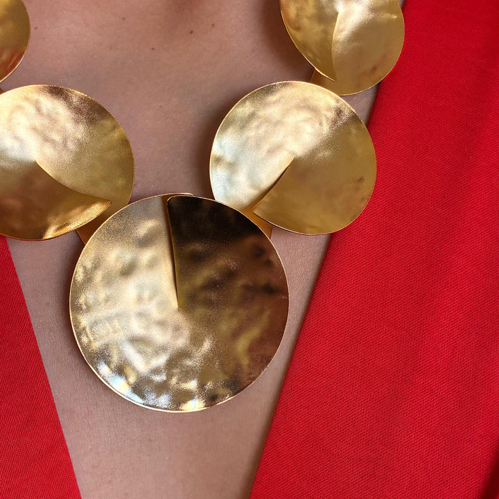 Gold open discs handmade necklace