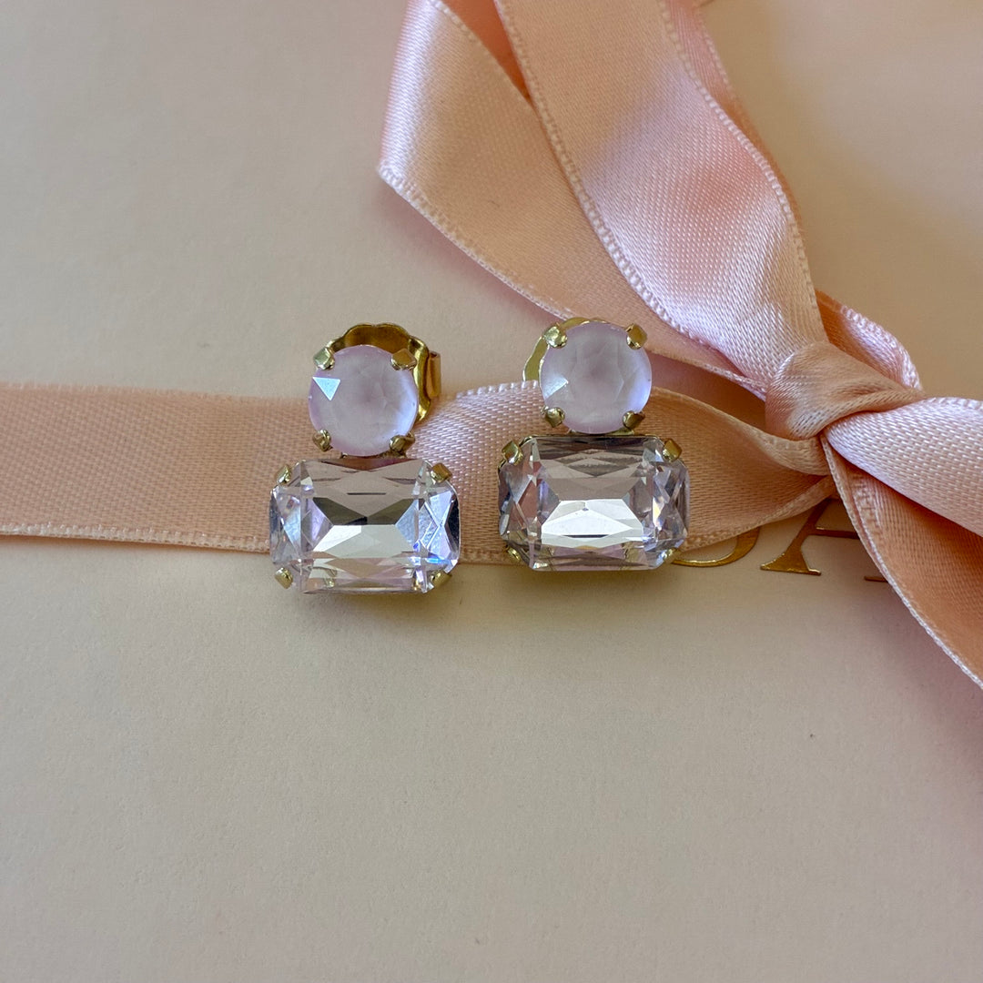 Light pink Swarovski crystals gold plated earrings