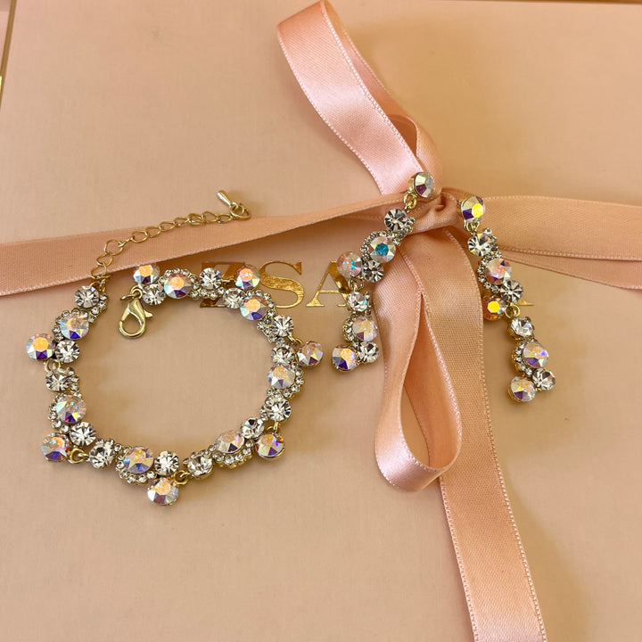 Aurora borealis Swarovski crystals earrings and bracelet