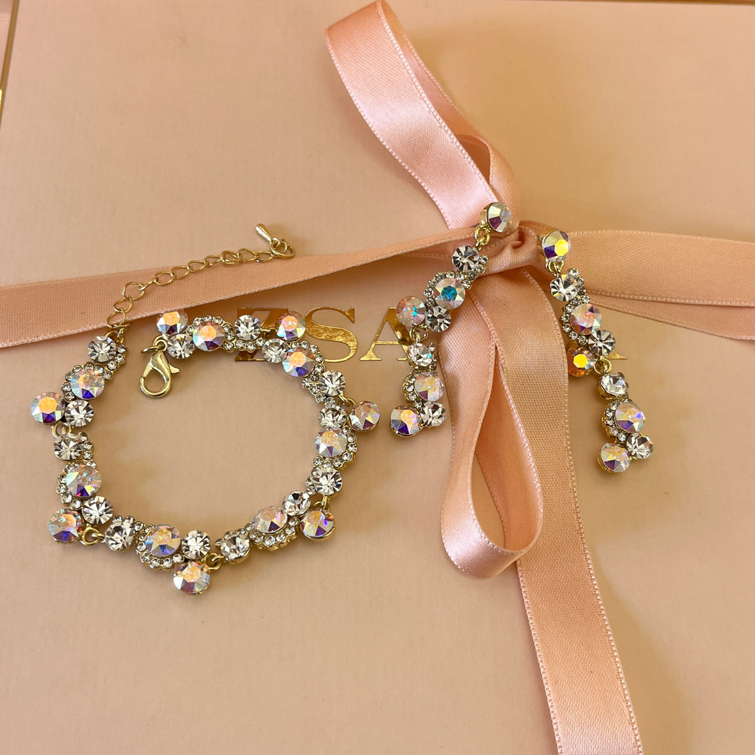 Aurora borealis Swarovski crystals earrings and bracelet