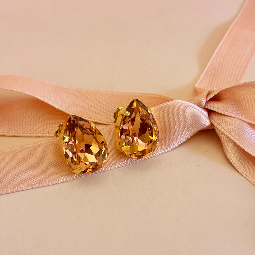 Peach teardrop Preciosa Crystals gold plated studs