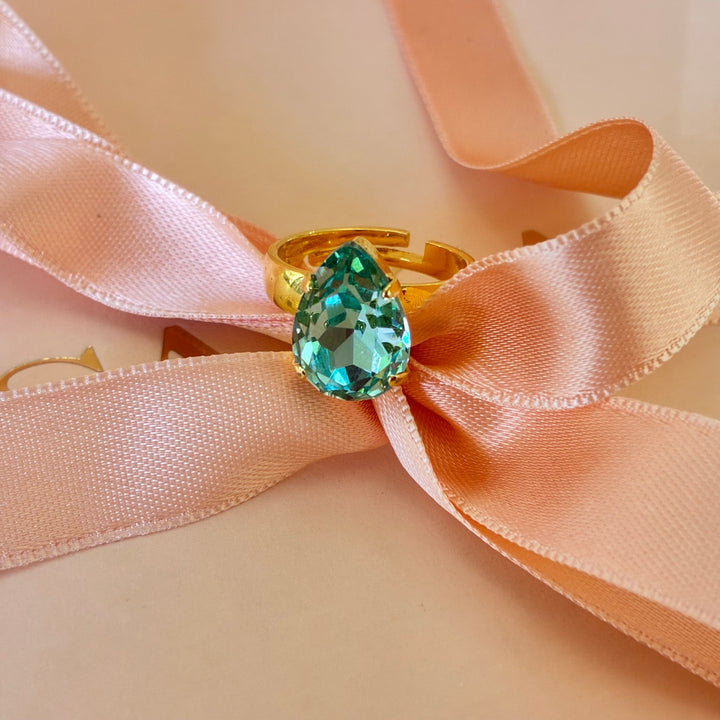 Mint teardrop Swarovski crystals ring
