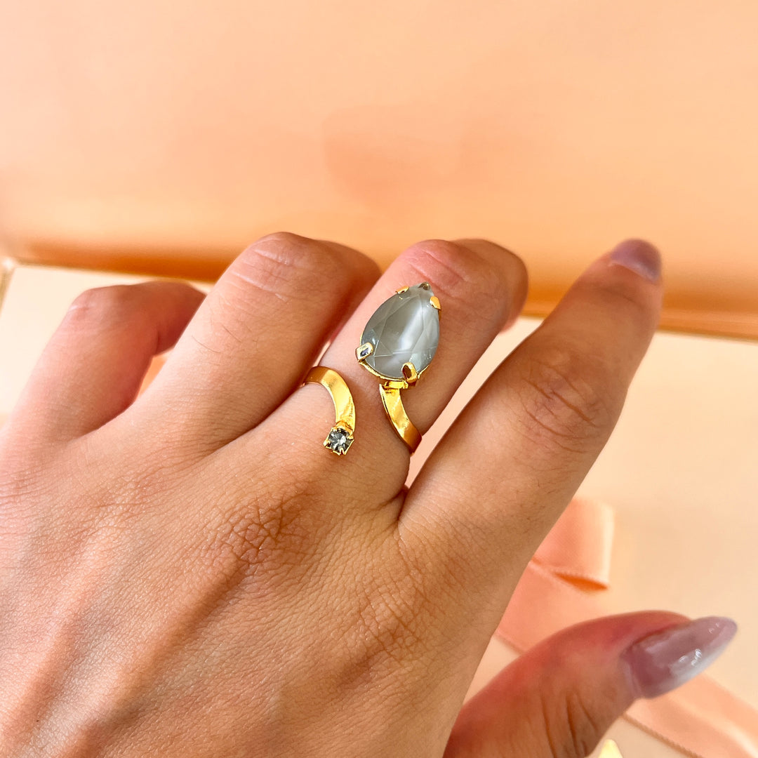 Light grey open Preciosa crystals ring