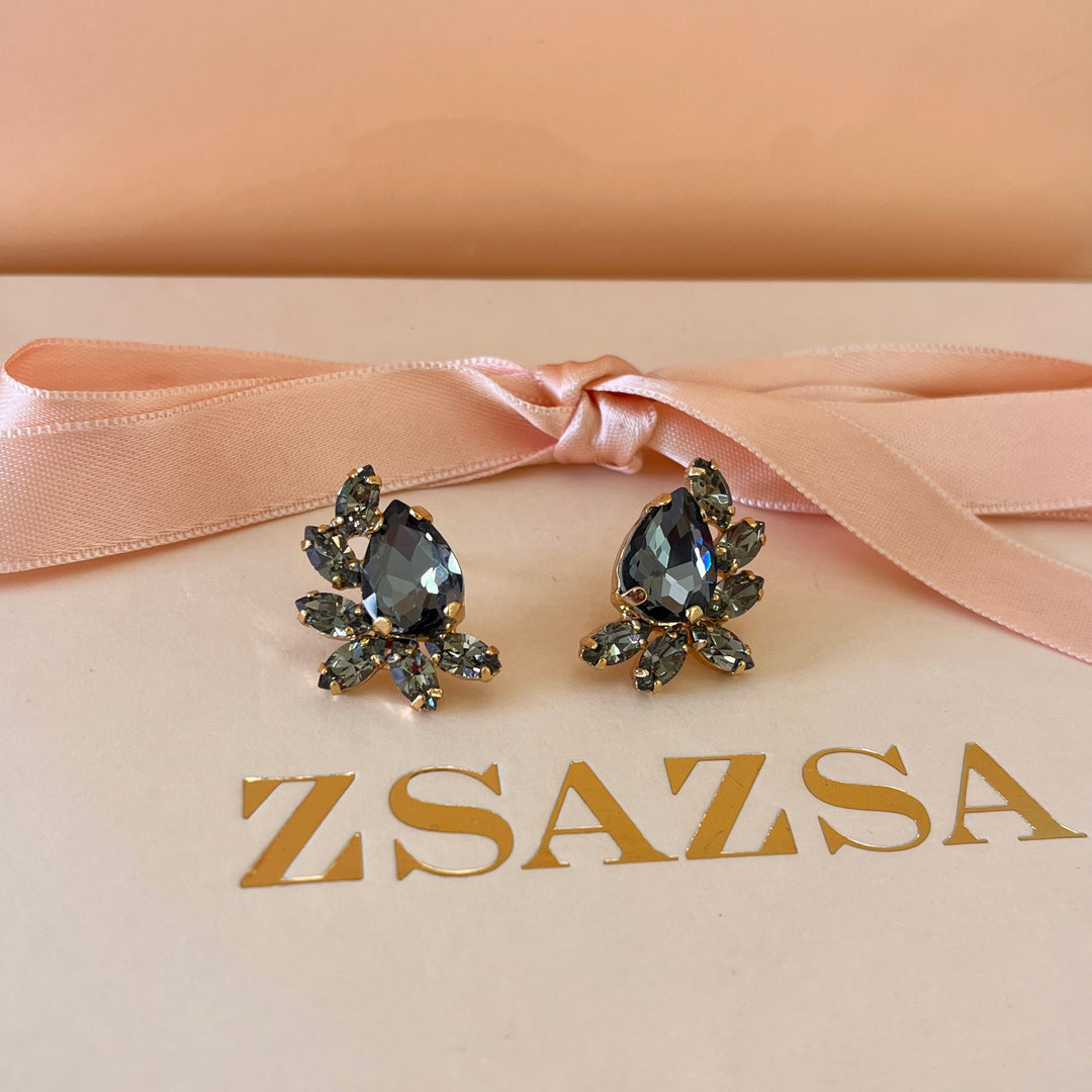 Grey teardrop and marquise preciosa crystals studs