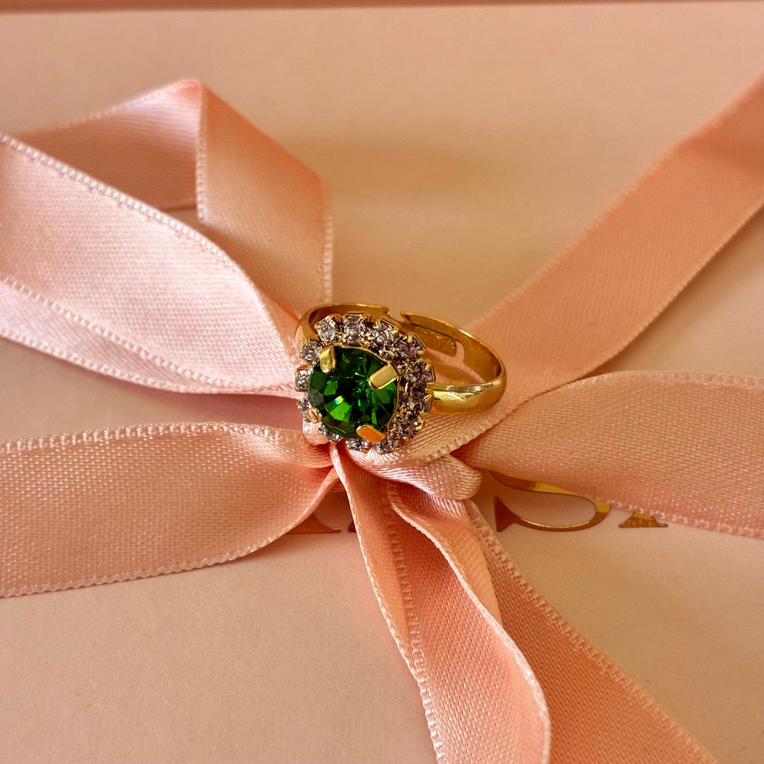 Dainty green Preciosa crystals gold plated set