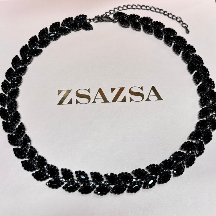 Black rhinestone marquise necklace